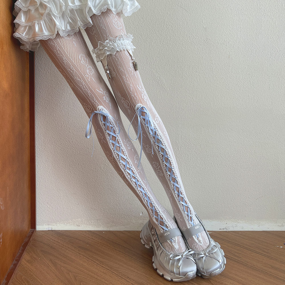 Lace Flower Bow Pantyhose SE23671