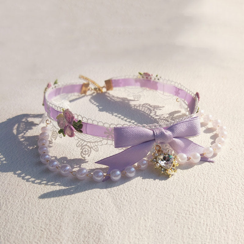Lace Flower Bow Pearl Necklace SE23654