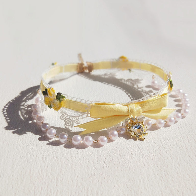 Lace Flower Bow Pearl Necklace SE23654