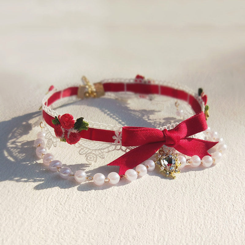 Lace Flower Bow Pearl Necklace SE23654