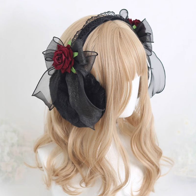 Lace Flower Bow Warm Earmuffs SE22944