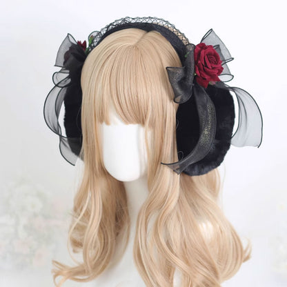 Lace Flower Bow Warm Earmuffs SE22944