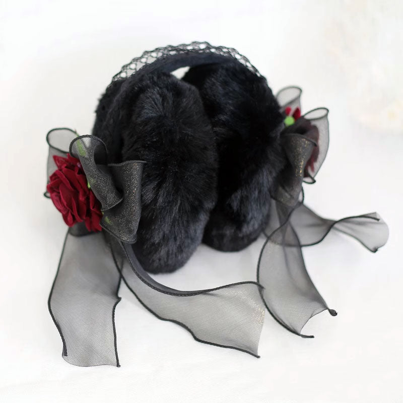 Lace Flower Bow Warm Earmuffs SE22944