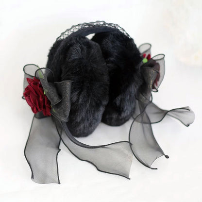 Lace Flower Bow Warm Earmuffs SE22944