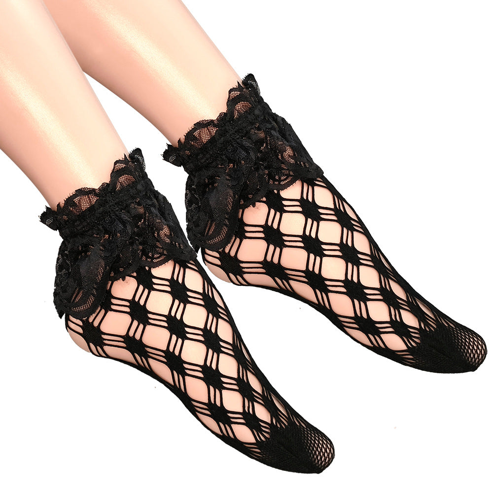 Lace Flower Fishnet Socks SE23679