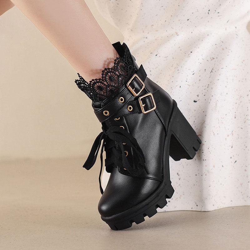 Lace Flower Heels Boots SE22864