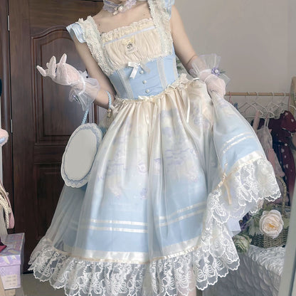 Lace Flower Mesh Suspender Dress SE22988