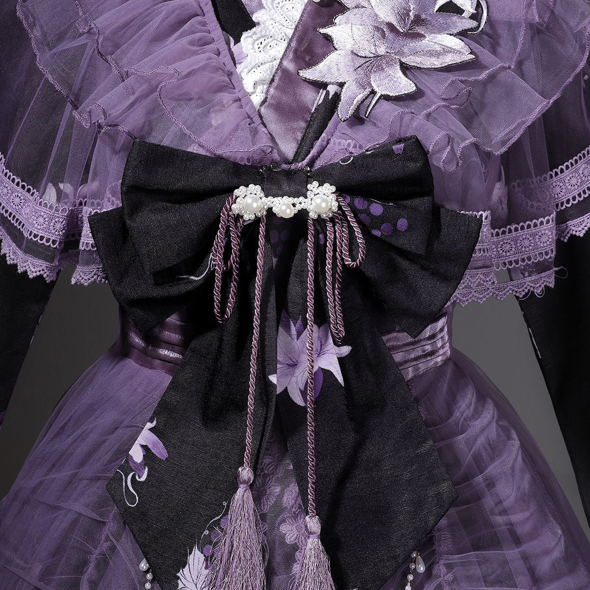 Lace Flower Purple Bow Dress Set SE23845