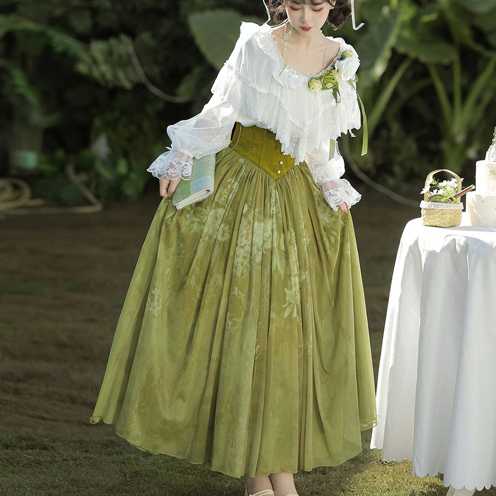 Lace Flower Shirt Skirt Set SE23693
