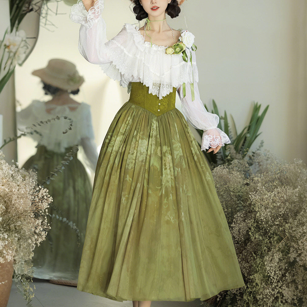 Lace Flower Shirt Skirt Set SE23693