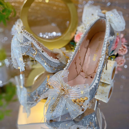 Lace Flower Star Moon Silver Heels SE23421