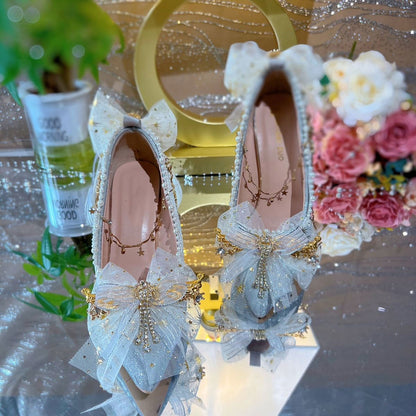 Lace Flower Star Moon Silver Heels SE23421