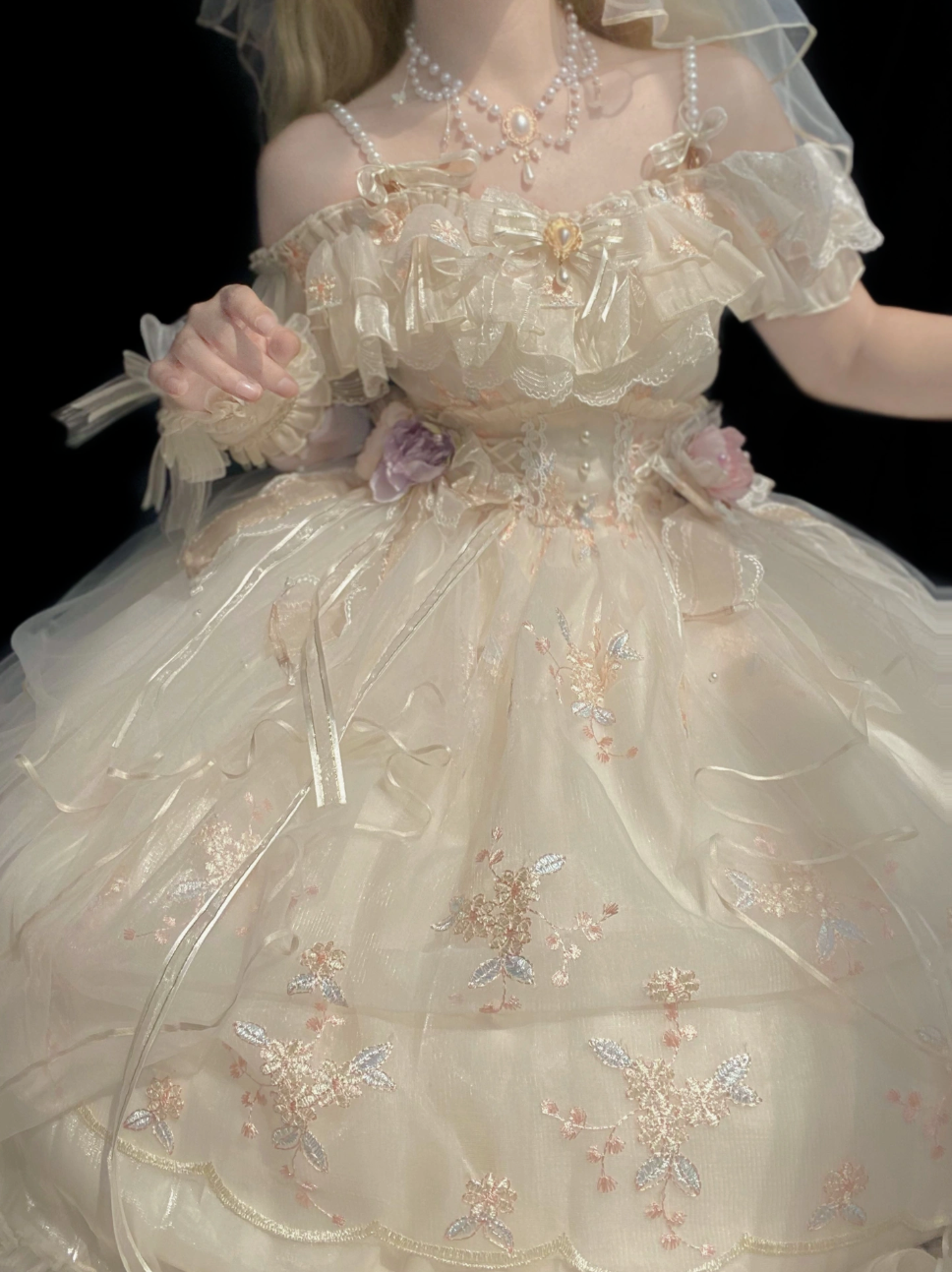 Cute Bow Tie Flower Girls Dresses Long Sleeve Lace Princess Dress Multi Colors
