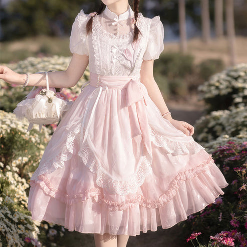 Lace Pastel Bow Flower Lolita Dress SE22724 – SANRENSE