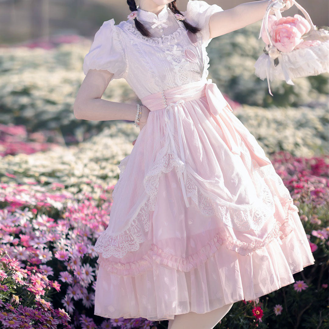 Lace Pastel Bow Flower Lolita Dress SE22724
