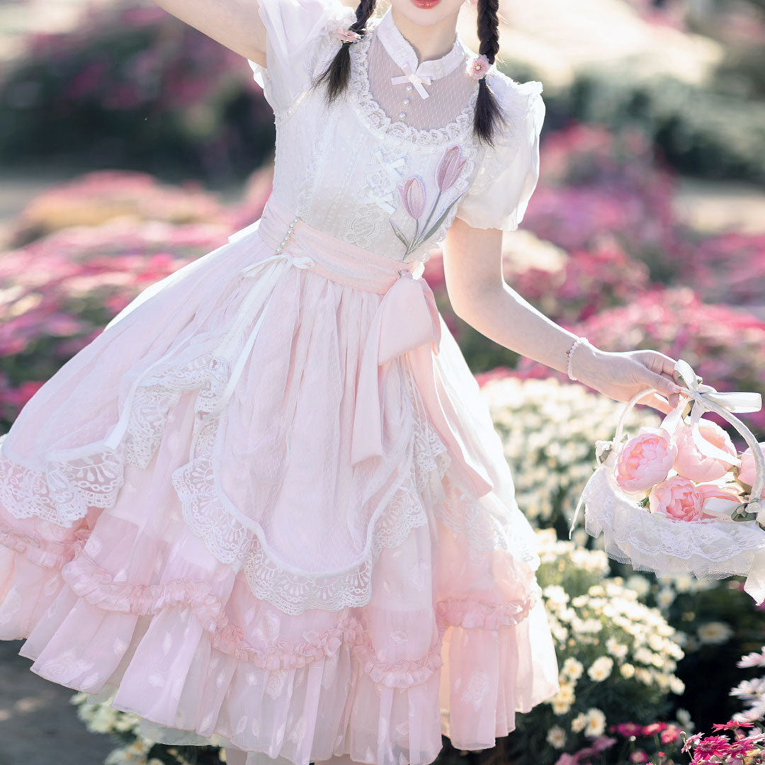 Lace Pastel Bow Flower Lolita Dress SE22724