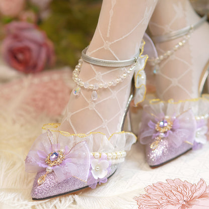 Lace Purple Flower Heels Shoes SE23735