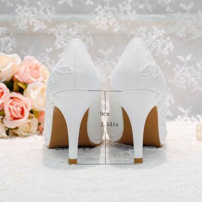 Lace Flower White Heels Shoes SE23589