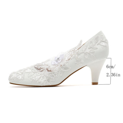 Lace Flower White Heels Shoes SE23589