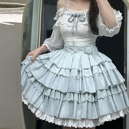 Lolita Bow Shirt Floral Skirt Set SE22893