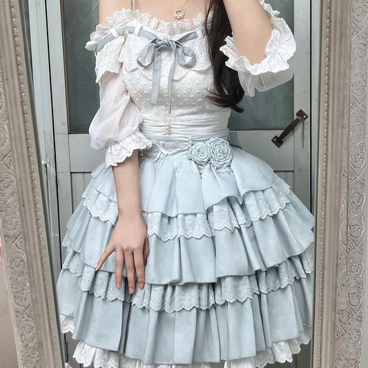 Lolita Bow Shirt Floral Skirt Set SE22893