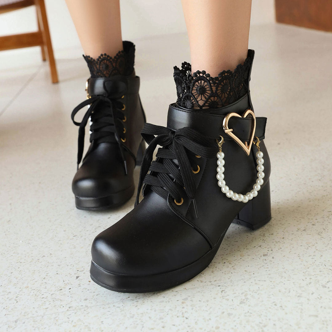 Love Beaded Flower Ankle Boots SE22866