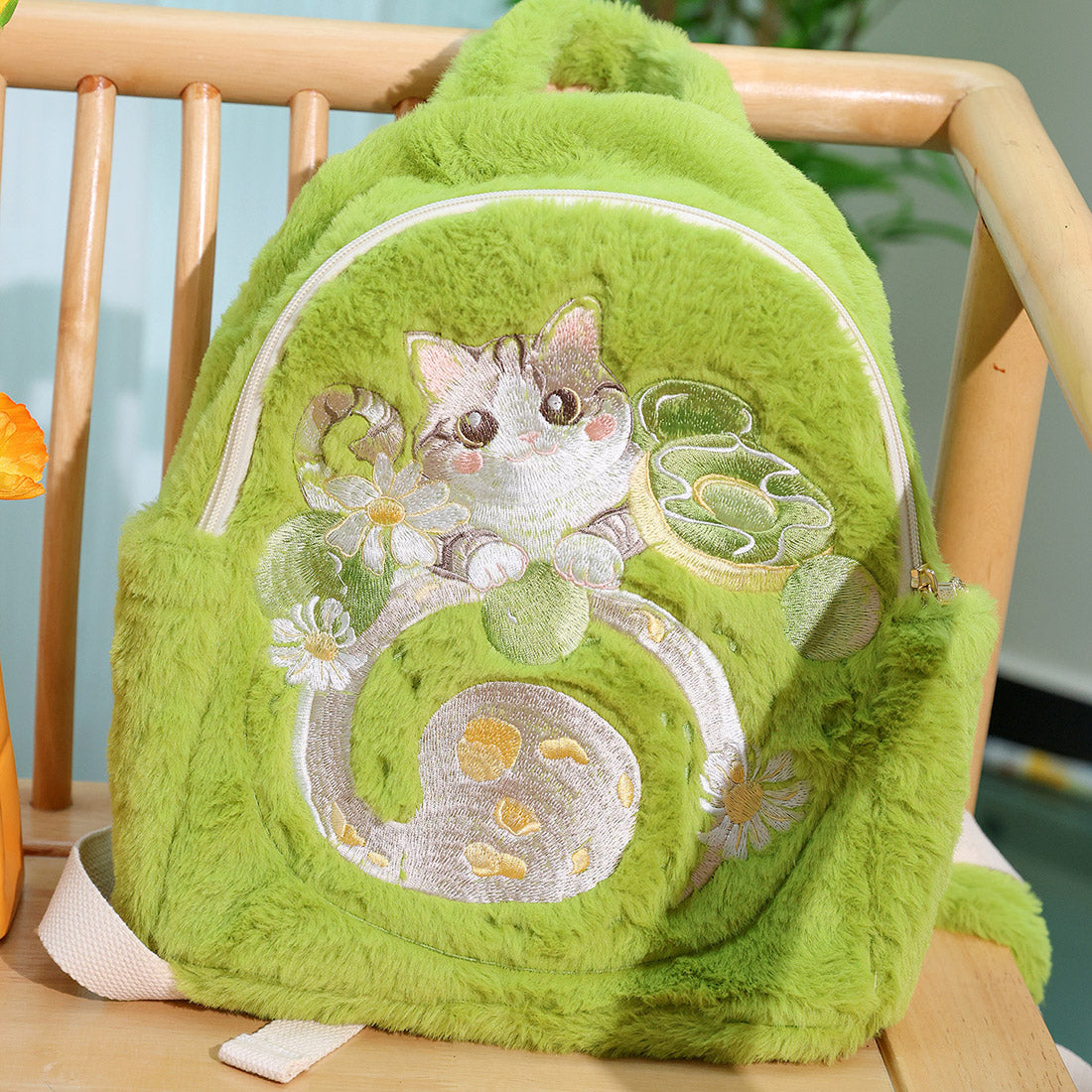 Green Embroidered Cat Backpack SE23785