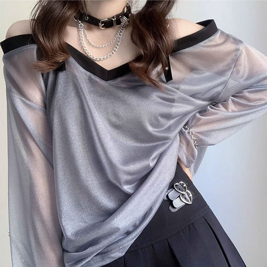 Mesh Leather Button Top SE22696