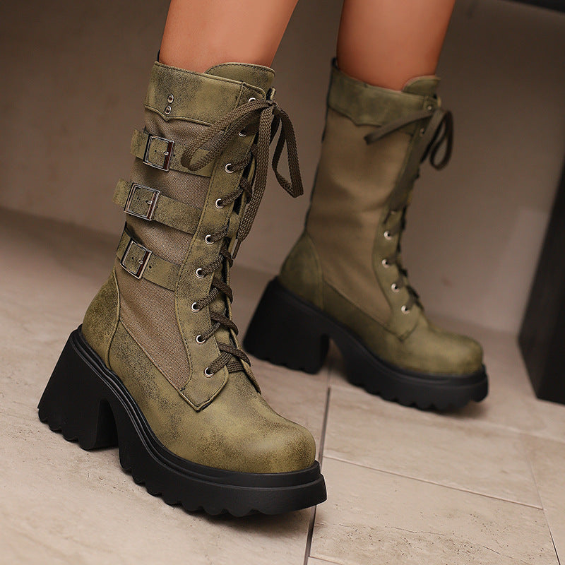 Metal Buckle Platform Boots SE23650