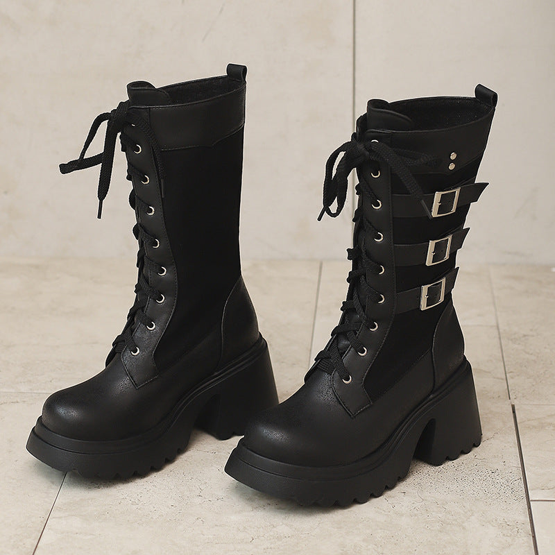 Metal Buckle Platform Boots SE23650