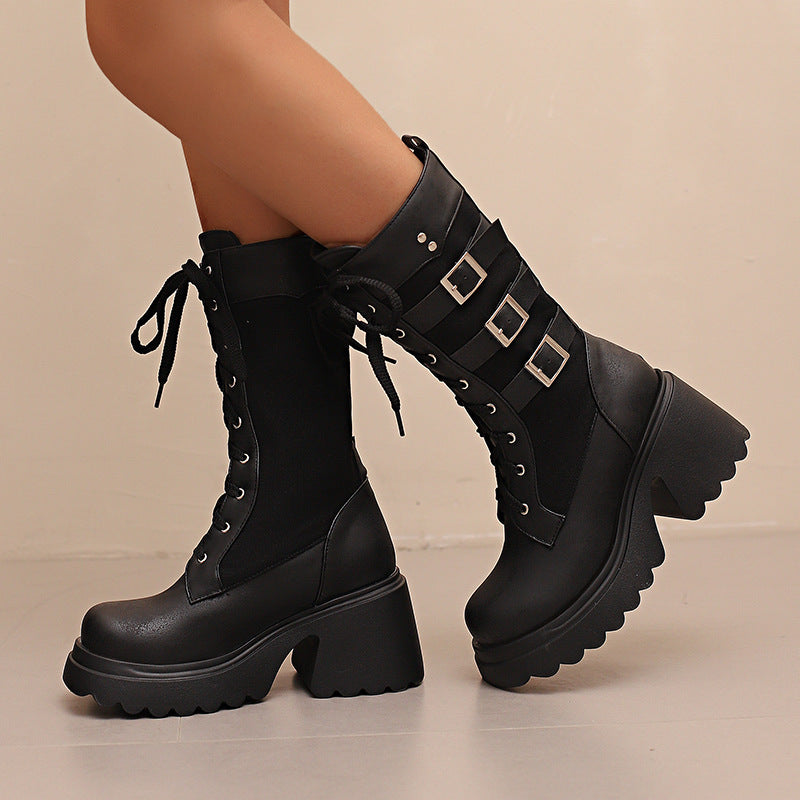 Metal Buckle Platform Boots SE23650