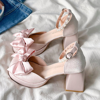 Pearl Bow Heel Shoes SE23955