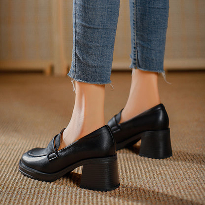 Leather Block Heel Platform Shoes SE23801