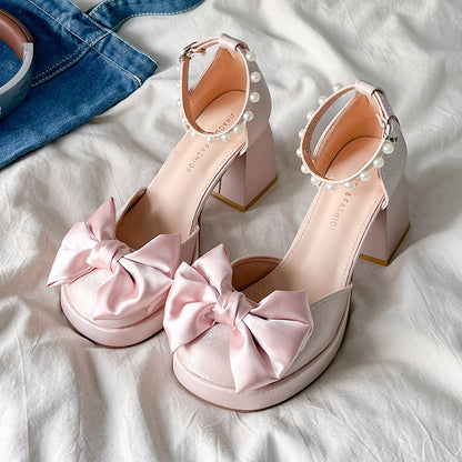 Pearl Bow Heel Shoes SE23955