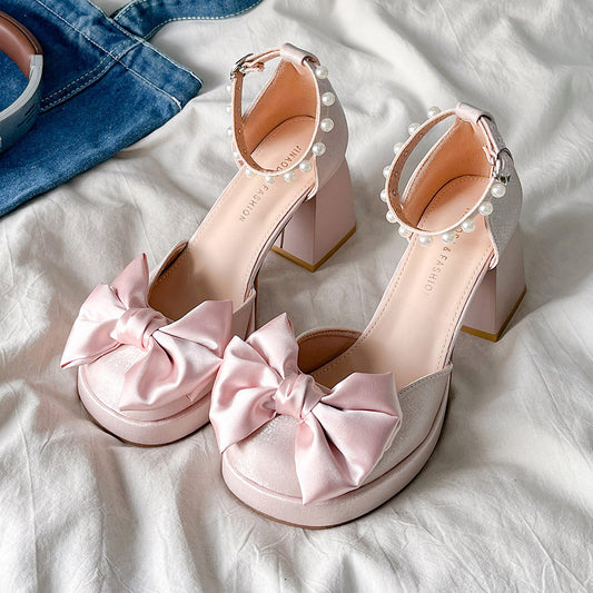 Pearl Bow Heel Shoes SE23955