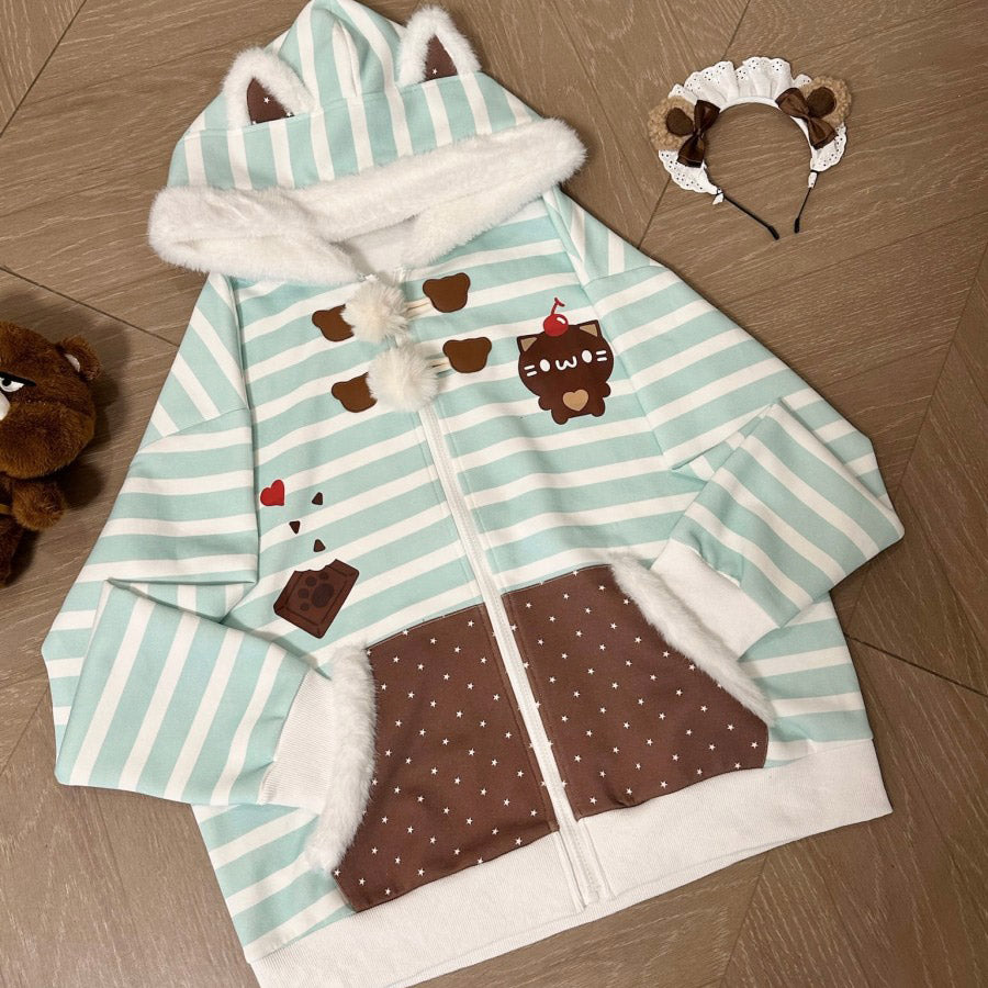 Blue Striped Cat Hoodie SE23789