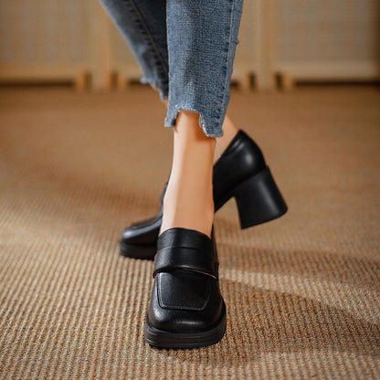 Leather Block Heel Platform Shoes SE23801