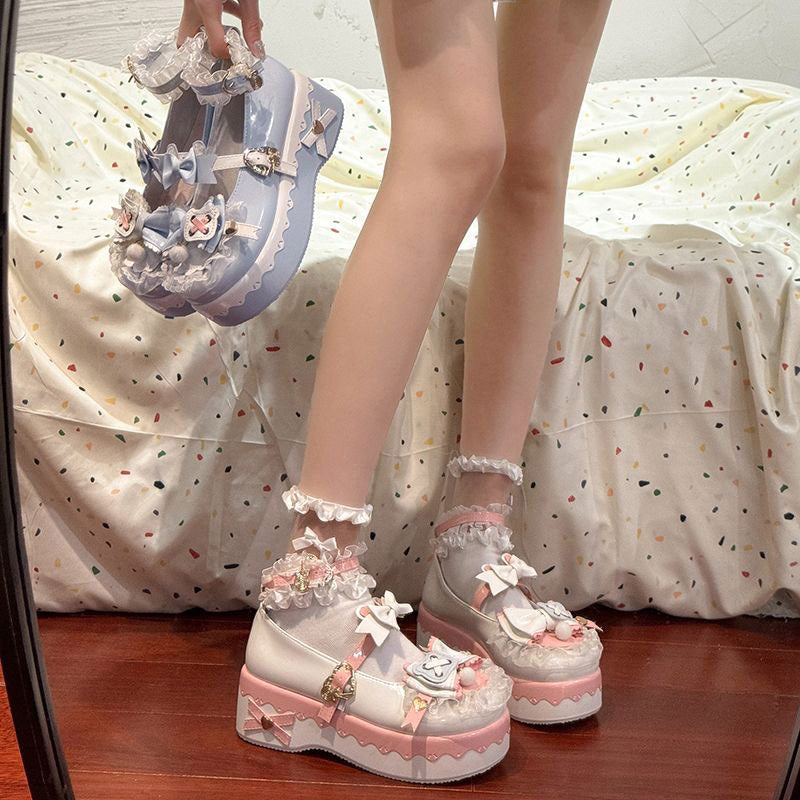 Lace Bow Wedge Shoes SE23554