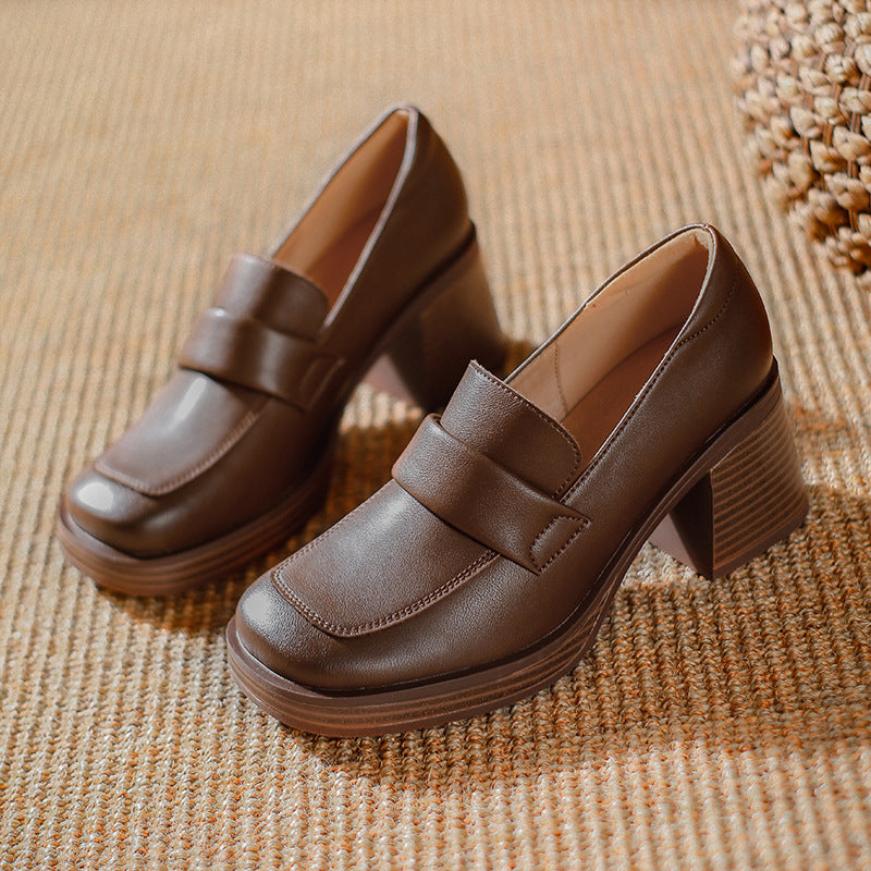 Leather Block Heel Platform Shoes SE23801