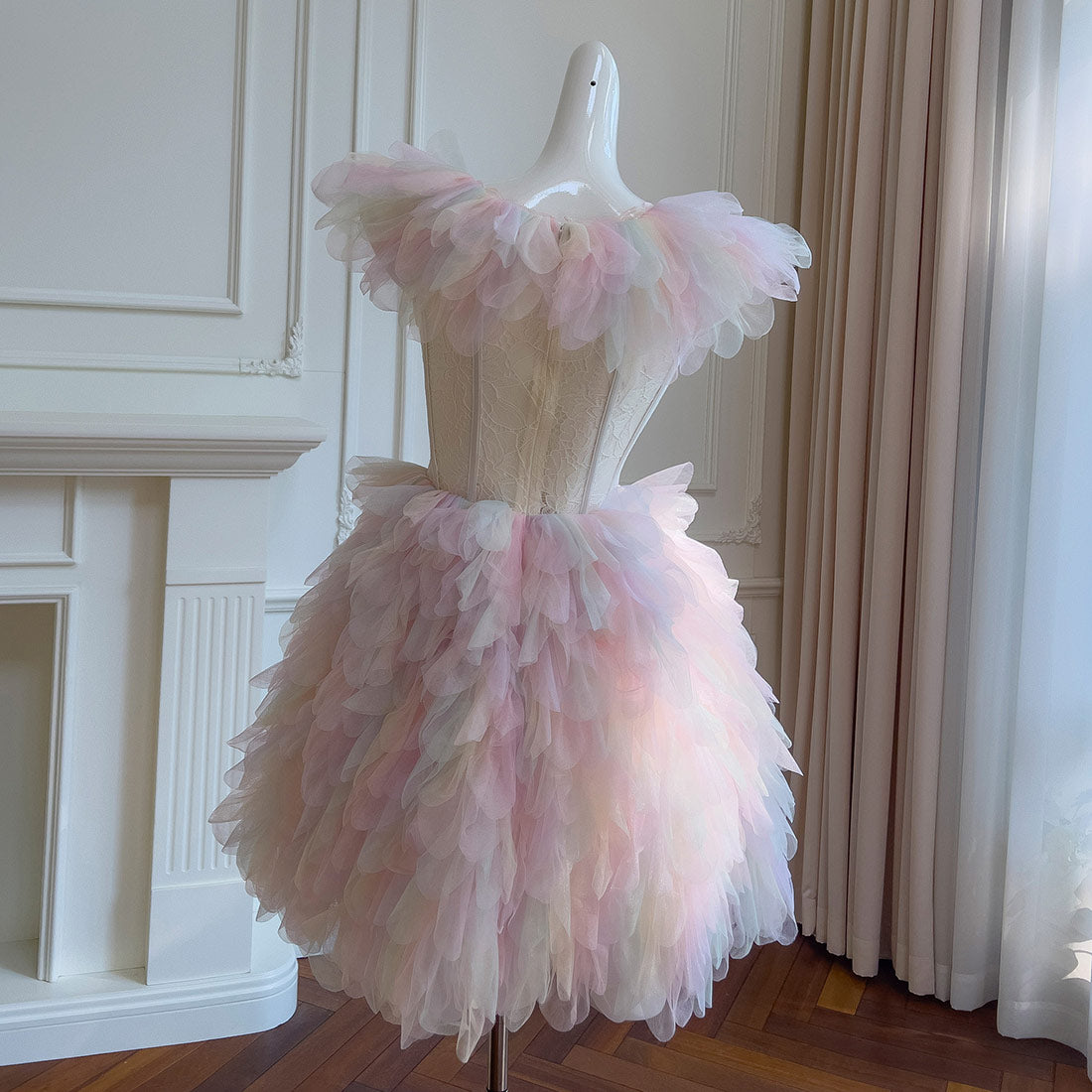 Pastel Fairy Tulle Dress with Lace Corset and Layered Petal Skirt SE23