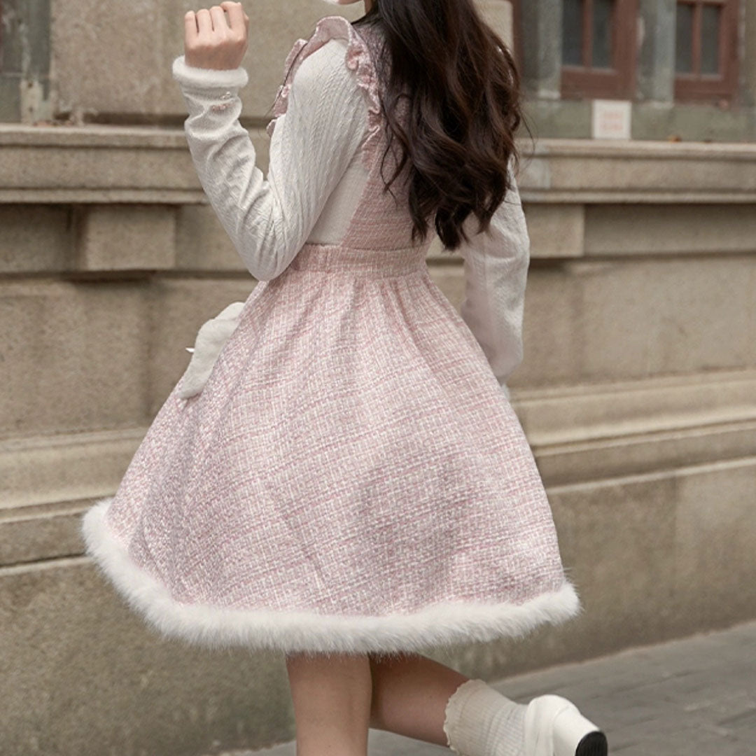 Pastel Plaid Dress Knitted Top Set SE22991