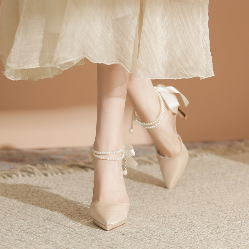 Pearl Bow Heels Shoes SE23722