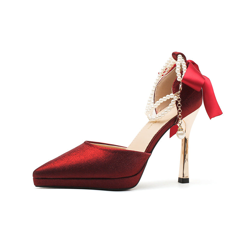 Pearl Bow Heels Shoes SE23722