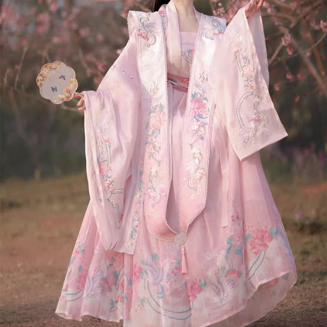 Pink Embroidered Flower Hanfu Dress Set SE22708