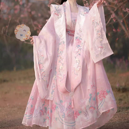 Pink Embroidered Flower Hanfu Dress Set SE22708