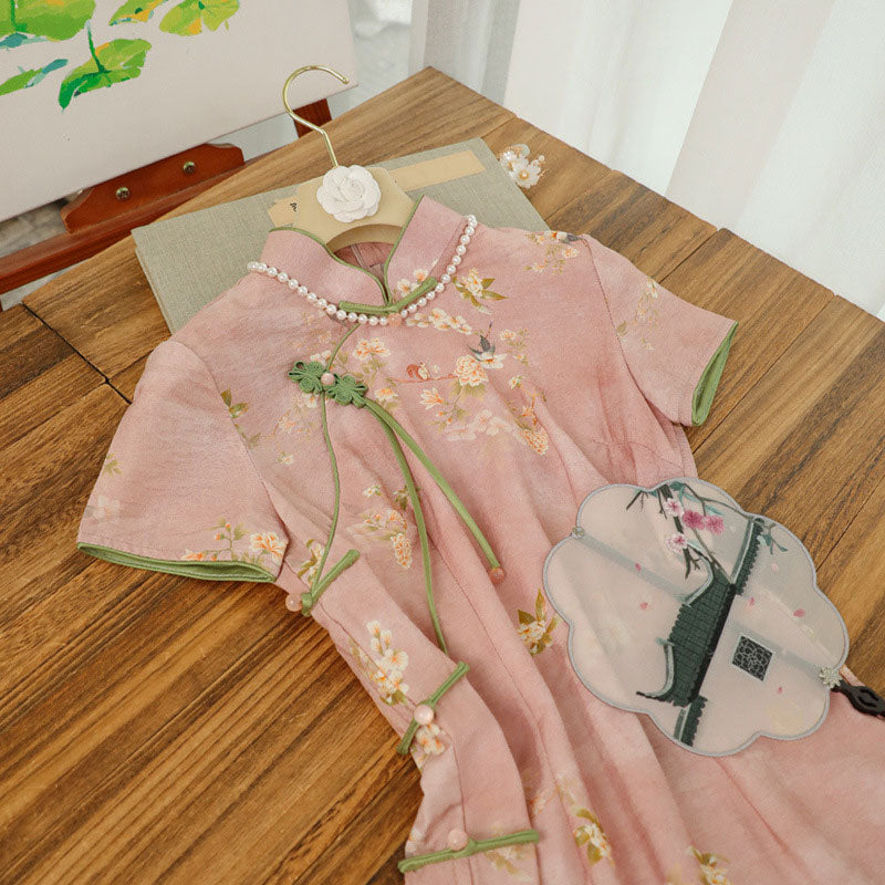 Pink Flower Cheongsam Dress SE22829