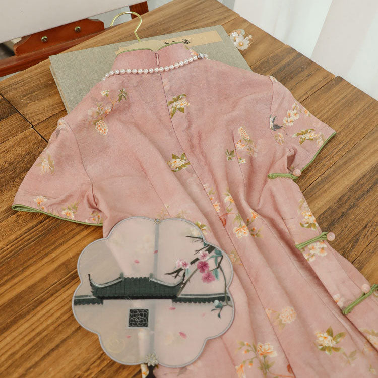 Pink Flower Cheongsam Dress SE22829