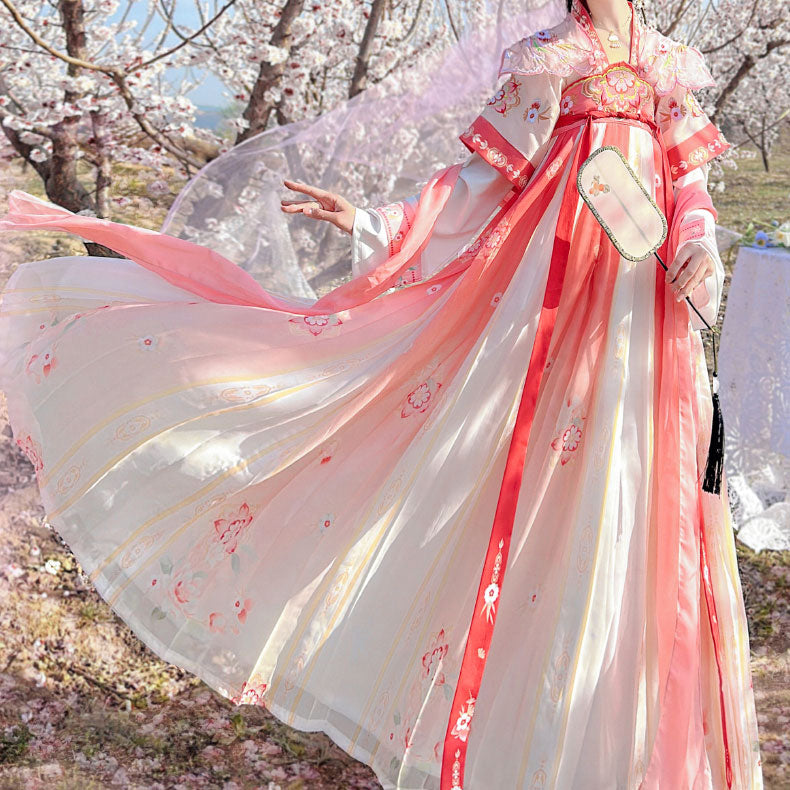 Pink Flowers Embroidered  Hanfu Dress SE22729