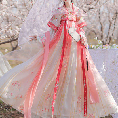 Pink Flowers Embroidered  Hanfu Dress SE22729