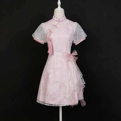 Pink Lace Flower Cheongsam Dress SE22680